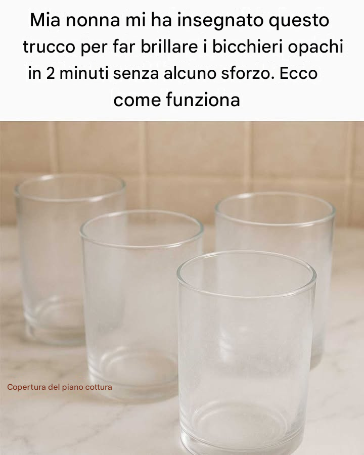 Mia nonna mi ha insegnato questo trucco per far brillare i bicchieri opachi in 2 minuti e senza alcuno sforzo. Ecco come funziona.